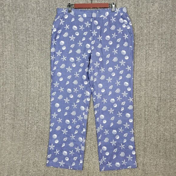 Coldwater Creek Pants Womens 16 Seashell Blue 100% Linen Wide Leg Elastic Waist - Picture 1 of 12